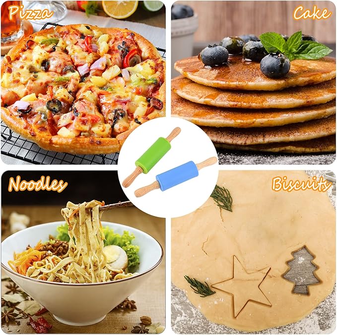Mini Silicone Rolling Pin for Kids, Non-stick Surface Wood Handle, 9 Inch 1 Pack Yellow