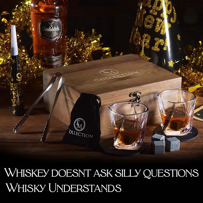 Old Fashioned Whiskey Glasses – Set of 2 – Bourbon Glasses for Men & Women – Gift Boxed Crystal Scotch Glasses for Cocktails & Spirits