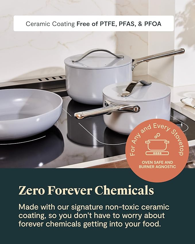 Caraway Deluxe Non-stick Ceramic Cookware Set (16 Piece) Pots, Frying Pans, Lids and Kitchen Storage - PFAS & PFOA Free - Oven Safe Pan Set & Compatible with All Stovetops - Sage