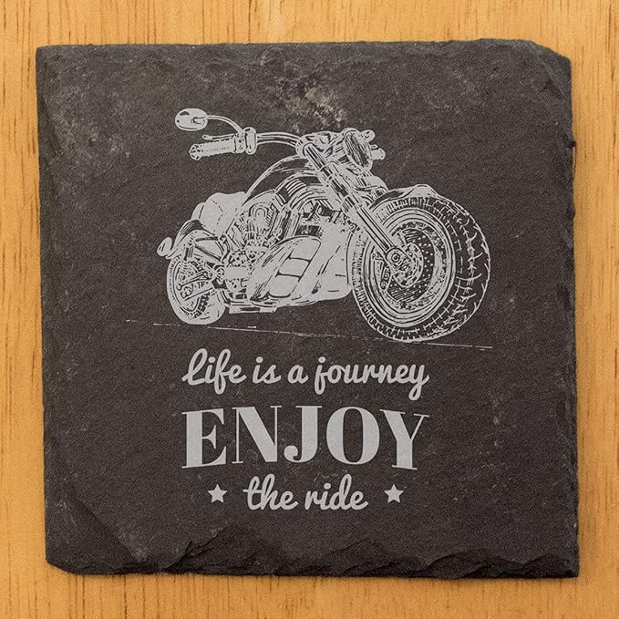 The Open Road Awaits: Motorcycle Coasters with Inspirational Quote - Square Slate - Set of 5