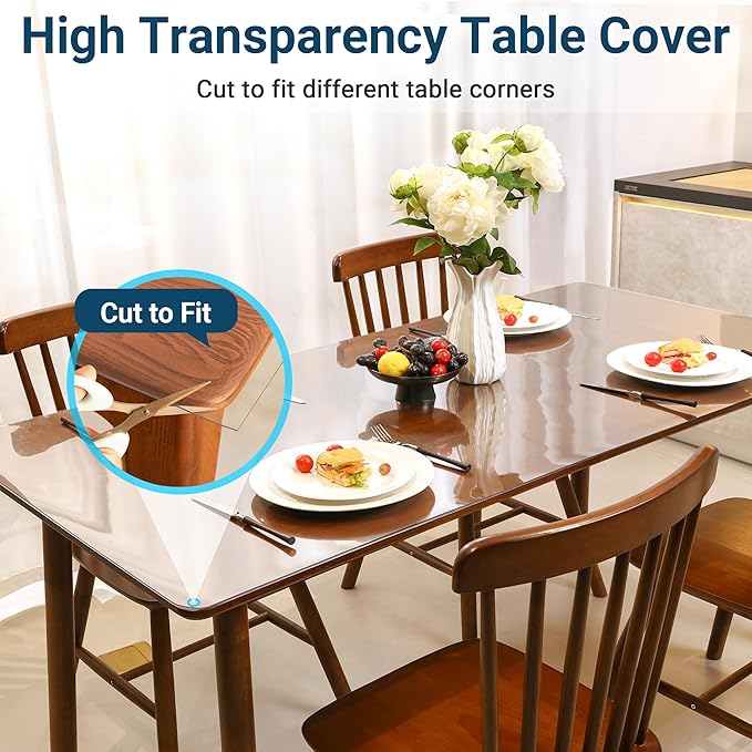 Clear Table Cover Protector Rectangle 36 x 54 Inch, 2.0mm Transparent Plastic Table Protector Waterproof, Anti-Scratch Clear Desk Mat for Office Desktop Dresser Dining Table, FDA Compliant