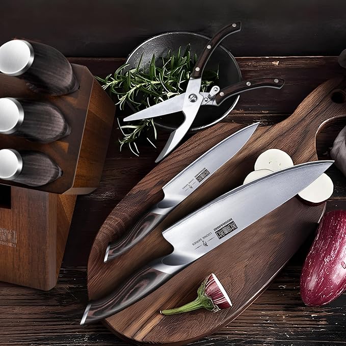 HOSHANHO 8-Piece Kitchen Knife Set, Japanese High Carbon Super Steel Knife Sets with Block, Professional Ultra Sharp Chef Knife Set with Scissors