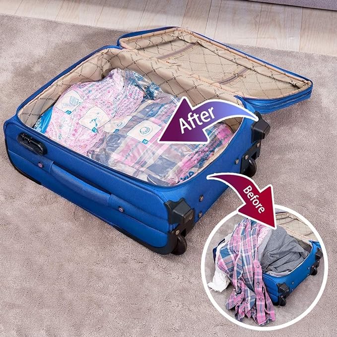 Vacuum Storage Bags 18 Pack,4 Jumbo, 4 Large, 4 Midium, 4 Small,2 Roll Bags,Plastic Packaging Bags,Space Saver Bags for Clothes, Pillows, Comforters, Blankets, Bedding,clothing