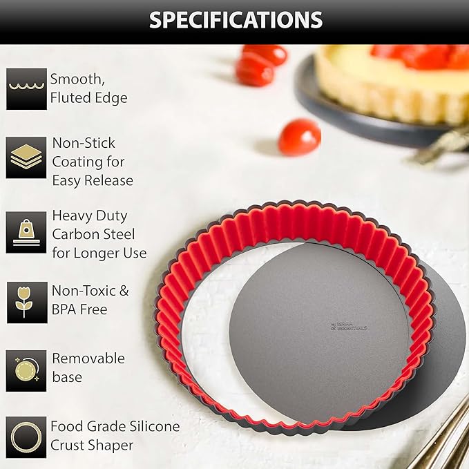 Fluted Tart Pan 9 inch Removable Bottom-Round Oreo Tart Pan with Crust Shaper Ring-Nonstick Carbon Steel Tart Molds for Baking, Fruit Tart, Pies & Quiche Baking Dish