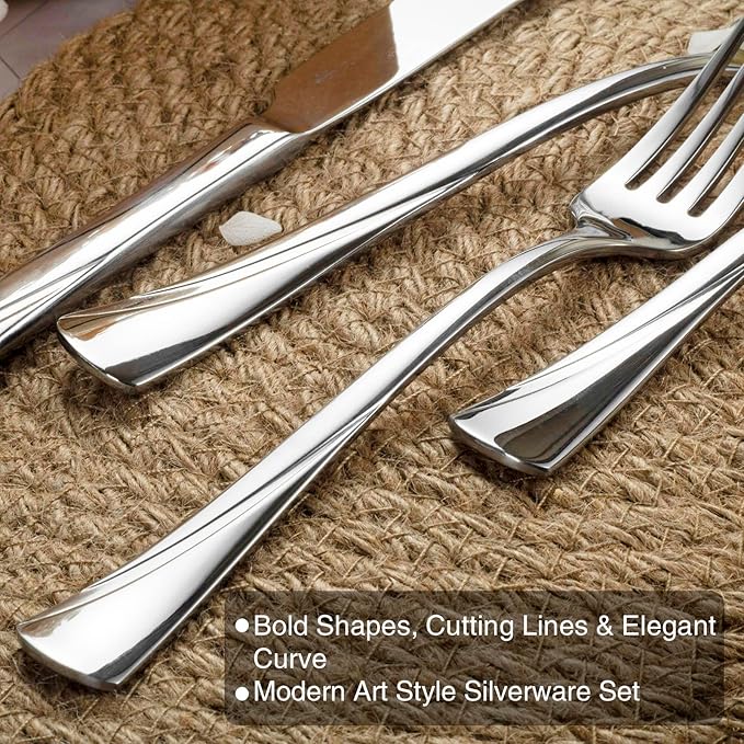 Alata Alice 40-Piece Silverware Set Stainless Steel Flatware Set,Service for 8,Mirror Polished Cutlery Set,Dishwasher Safe