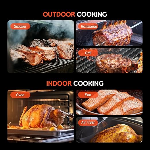 Wireless Meat Thermometer - 5G Wi-Fi and 5.4 Bluetooth Meat Thermometer Digital Wireless for Grilling and Smoking with IP67 Dual Probes and Backlight LCD Display for BBQ, Smoker, Oven, Grill