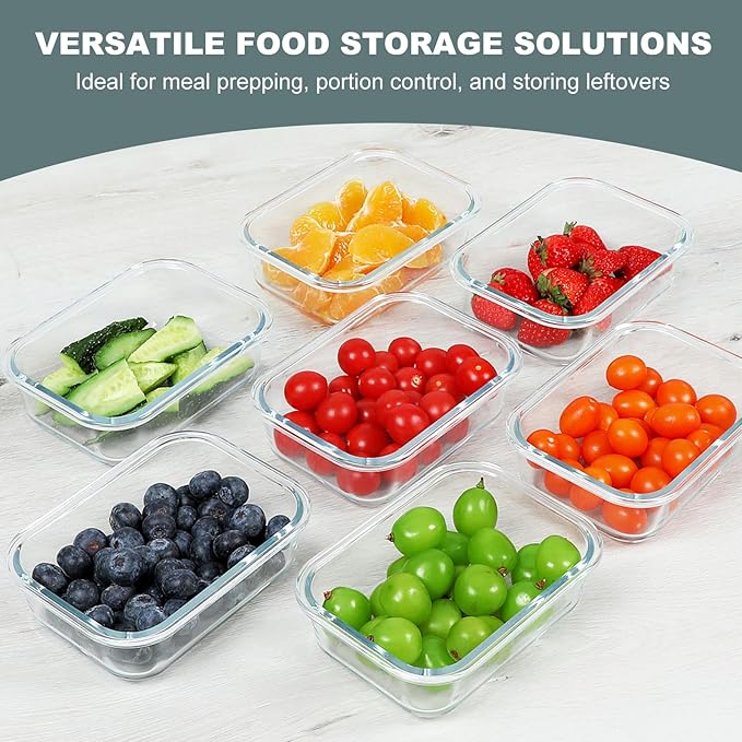 KOMUEE 10 Packs 22 oz Glass Meal Prep Containers, Glass Food Storage Containers with Lids, Airtight Lunch Boxes BPA Free, Microwave and Freezer Safe, Green