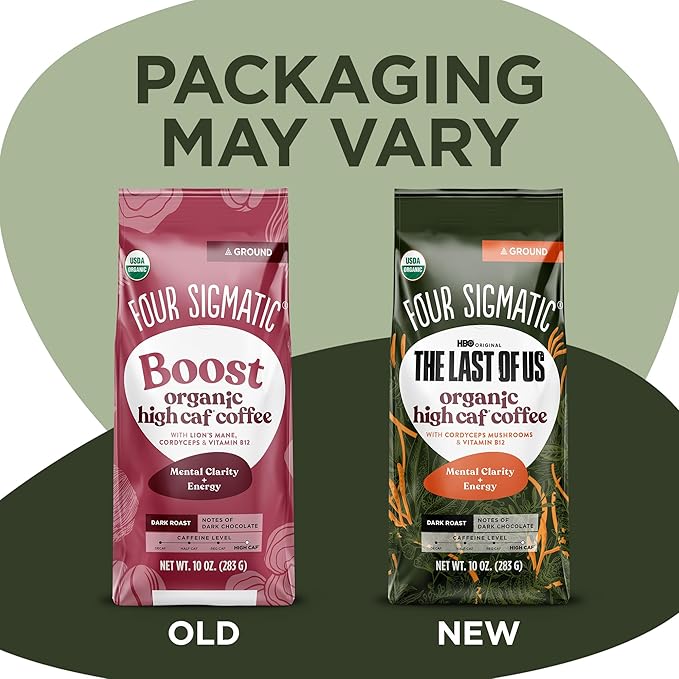 Four Sigmatic The Last of Us High Caffeine Cordyceps Coffee | Organic Dark Roast Extra Strong Ground Coffee with L-Theanine | Energy Booster Without the Jitters | 10oz Bag