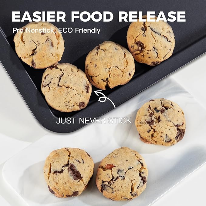 HONGBAKE Nonstick Cookie Sheets for Baking, Baking Sheet for Oven with Wider Grip, 17x11.5 in Half Sheet Pan, Commercial Cooking Tray
