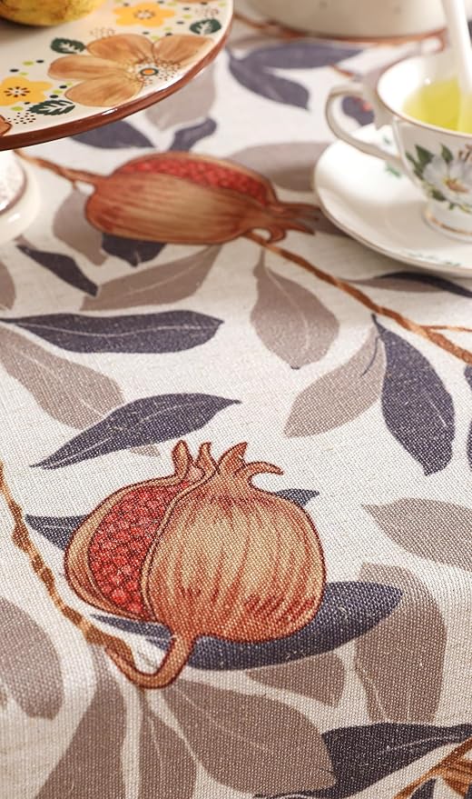 patdrea Designer Vintage Rectangle Tablecloth,Linen Pomegranates and Leaves Pattern Tablecloths,Fall Table Cover Cloth Decor for Kitchen Dining Christmas,Thanksgiving,63"x87"-Tehran a