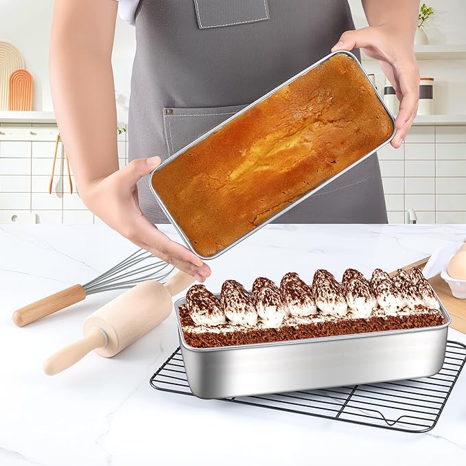 LIANYU Stainless Steel Loaf Pans Set of 4 for Baking Bread, 1 Large (12x5 Inch) & 3 Medium (9x5 Inch) Bread Pans, Ideal for Lasagna, Meat, Cake, Brownies, Durable & Non Toxic, Oven & Dishwasher Safe