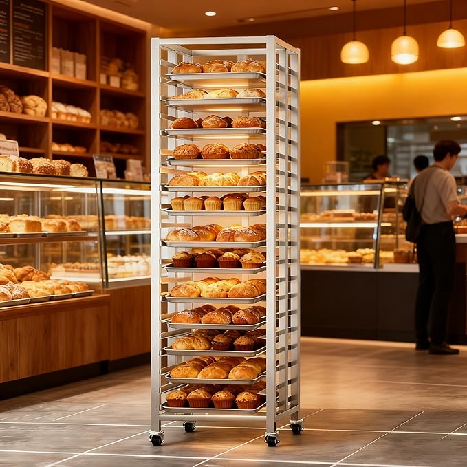 Bun Pan Rack, Commercial Bakery Sheet Rack with Brake Wheels, 30-Tier Stainless Steel Baking Tray Food cart ，for Bakeries Restaurant & Catering（Trays Not Included） ﻿ (30 Tier)