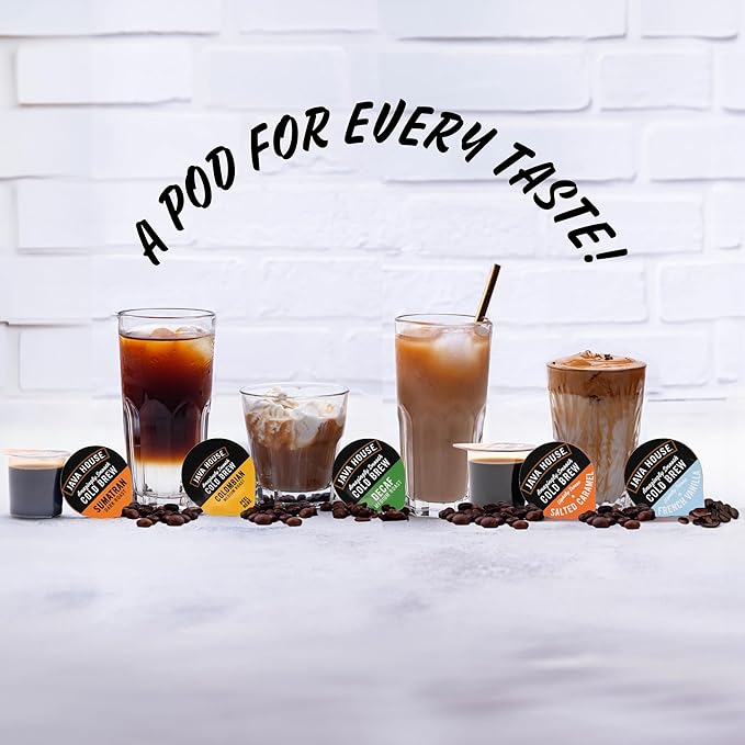JAVA HOUSE Dark Roast Sumatran Cold Brew Pods, (48 Count) Peel and Pour Pods Hot or Iced Instant Coffee Concentrate