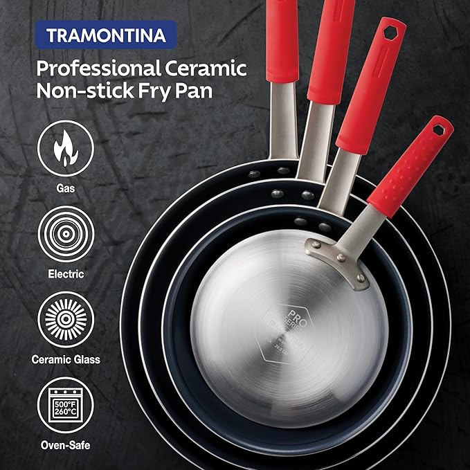 Tramontina Professional 8-Inch Ceramic Non Stick Small Frying Pan, Heavy-Gauge Aluminum Skillet with Nonstick Coating, Dishwasher and Oven Safe, Black