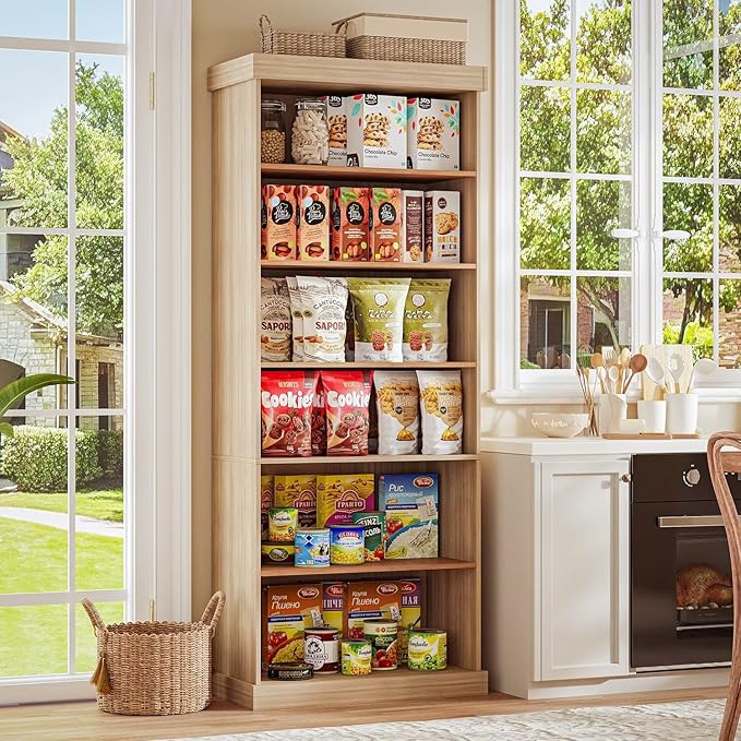 70.8" Tall Brown Bookshelf, Farmhouse Modular Bookcase with 6-Tier Adjustable Shelves, Large Storage Cabinet for Home Office, Living Room, Set of 2