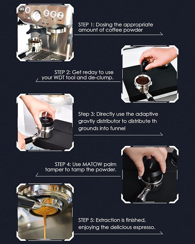 MATOW 2 in 1 Design Gravity Distributor and Magnetic Dosing Funnel Combo, 58.5mm Adaptive Espresso Distributor and Stainless Steel Dosing Ring Set Fits All 58mm Portafilter