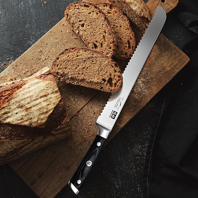 SHAN ZU 8" Bread Knife - Sourdough Slicing Knife Professional German 1.4116 Stainless Steel Serrated Blade, Ergonomic Wood Handle & Full Tang Design, Gift Box Included(Single-Edge)