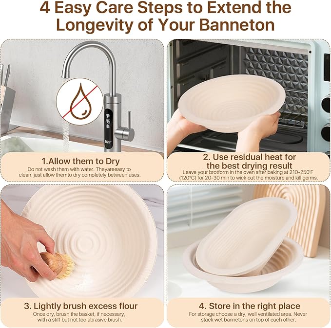 Non-Stick Oval Wood Pulp Banneton Bread Proofing Basket Set Of 2, Sourdough Banneton Basket Kit, Bread Making Tool Sourdough Starter Kit with Proofing Bowl, Cover, Dough Whisk, Lame, Scraper