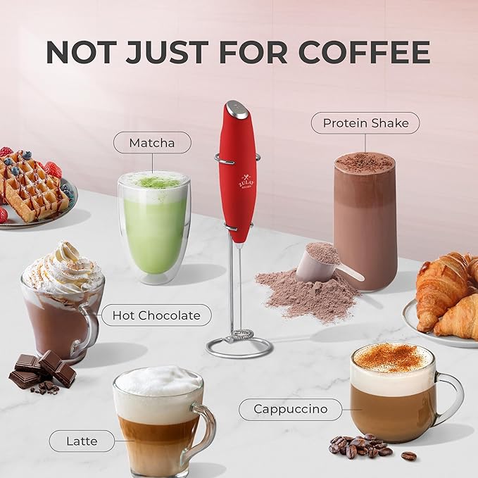 Zulay Kitchen Powerful Milk Frother Wand With 4 AA Duracell Batteries - Ultra Fast Handheld Drink Mixer - Electric Whisk Foam Maker for Coffee, Lattes, Cappuccino, Matcha & Creamer