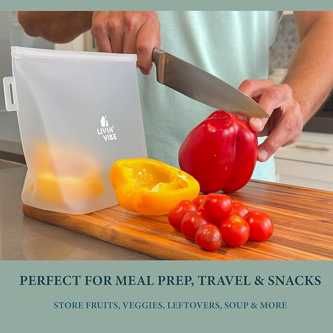 Reusable Silicone Food Storage Bags – Set of 4 Multicolor (500ml/17oz, 1000ml/34oz, 1500ml/51oz, 2000ml/68oz) – Leakproof, Freezer, Microwave, Oven & Dishwasher Safe, BPA-Free