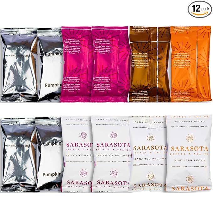 Ground Coffee | Gift Set Sampler Pack Variety Flavored Medium Roast Low Acid Mold Free Pouches | Gourmet Bulk Packets | Highest Rated Individual Premeasured Powder Bags for 12 Cup Drip Maker