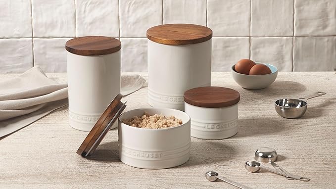 Le Creuset Signature Salt Cellar and Storage Canister with Wood Lid, 26 oz., Sea Salt