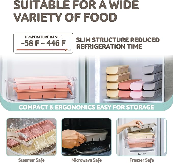 Silicone Freezer Trays with Lid,2ea 0.7oz 12 Cube-Leak Proof Silicone Freezer molds for Homemade Baby Food Breastmilk, Purees, Vegetables, Fruit, Baby Food Jars Ice Tray with Lid BPA Free Gray