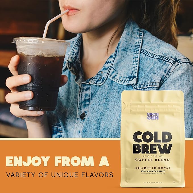Birch Glen Roasters Cold Brew Coffee | Flavored Coarse Ground Coffee | Medium Roast | Artisanal Roasting | 100% Arabica |1 LB Bag | French Vanilla