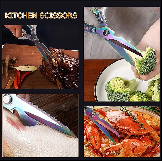 Heavy Duty Sharp Kitchen Scissors, Dishwasher Safe, Cooking Shears for Meat, Chicken, Fish, Poultry, Herb, Bread (Blade Gold)
