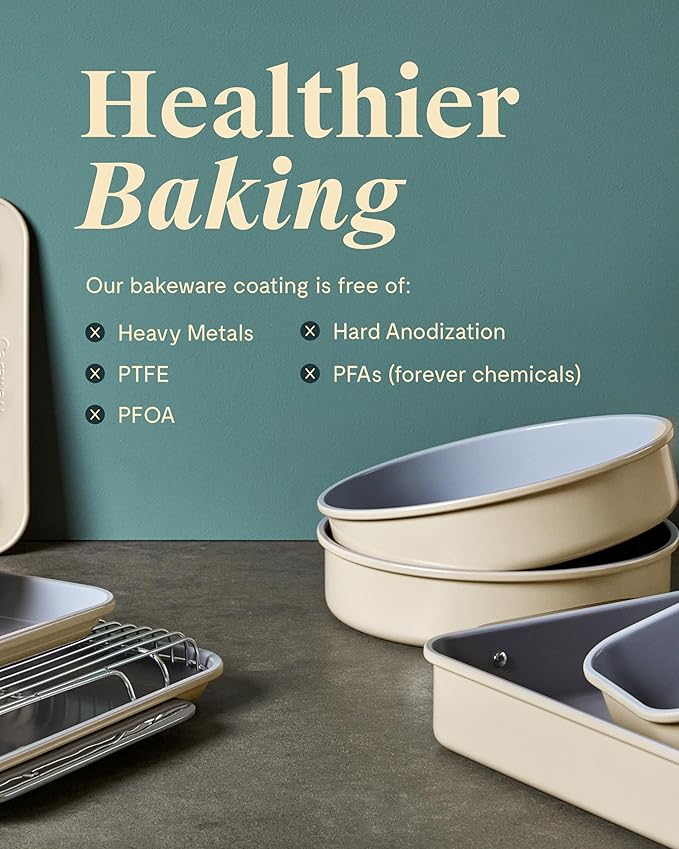 Caraway 9” Square Pan Duo - Non-Stick Ceramic Coating - Free From Forever Chemicals - Cake Pan Perfect for Brownies, Lemon Bars, & More - Gray