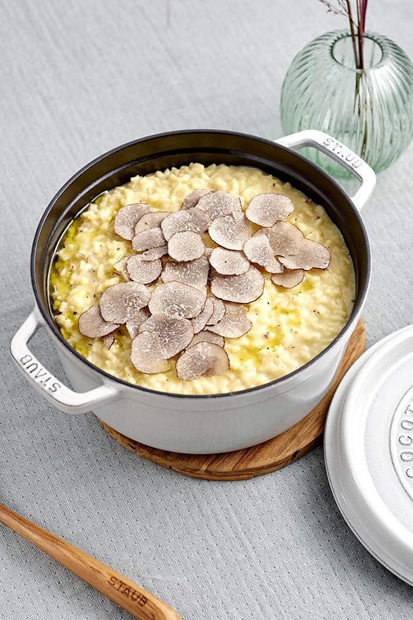 Staub Cast Iron 5.5-qt Round Cocotte - White Truffle, Made in France