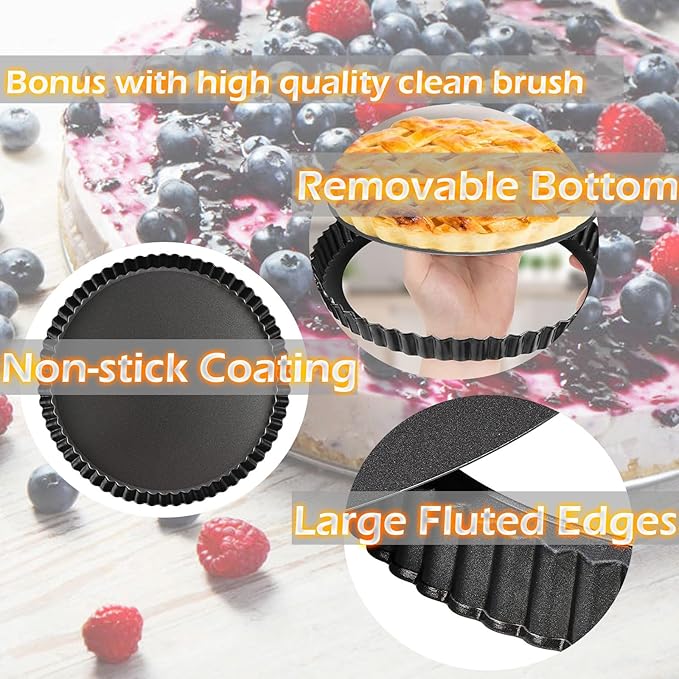 DATANYA Tart Pan 9 Inch Tart Pans Removable Bottom, Non-Stick Quiche Pan Carbon Steel Heavy Duty Pie Pan 9 Inch Tart Pan Loose Bottom, extra high of 1.2 Inches