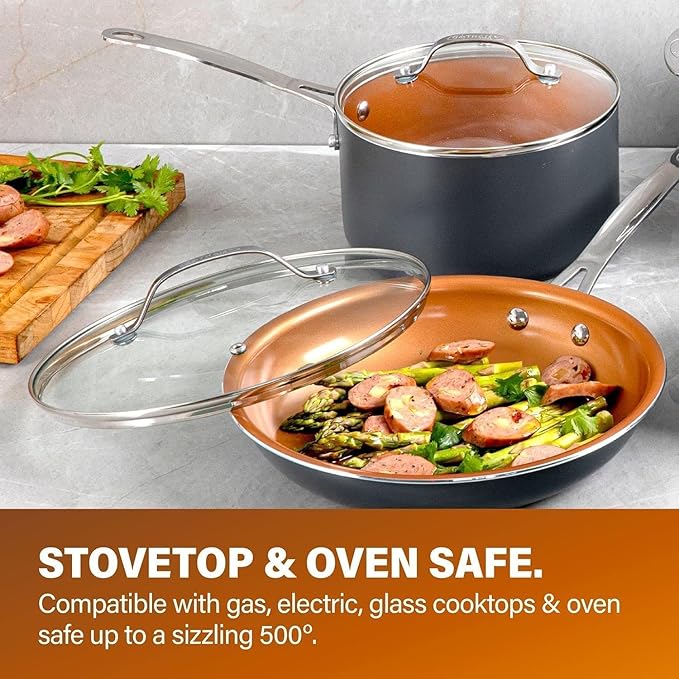 GOTHAM STEEL 13 Pc Ceramic Cookware Set Nonstick, Copper Pots and Pans Set Non Stick for Kitchen, Anodized Induction Pots and Pans for Cooking, Non Toxic Cookware Sets, Oven & Dishwasher Safe