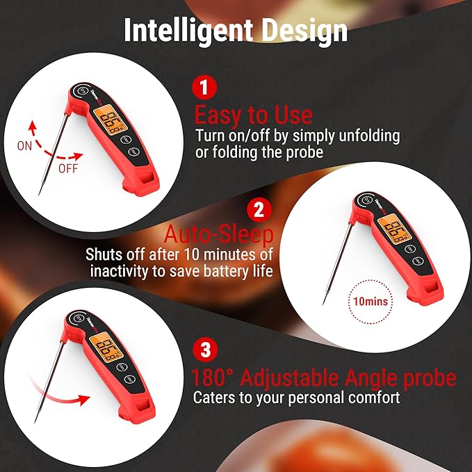 ThermoPro TP605 Instant Read Meat Thermometer for Cooking, Waterproof Digital Food Thermometer with Large Backlit LCD, 180° Foldaway Probe Kitchen Thermometer for Grilling, Smoking & Candy Making