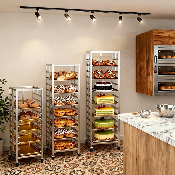 Bun Pan Rack, Commercial Bakery Sheet Rack with Brake Wheels, 30-Tier Stainless Steel Baking Tray Food cart ，for Bakeries Restaurant & Catering（Trays Not Included） ﻿ (30 Tier)