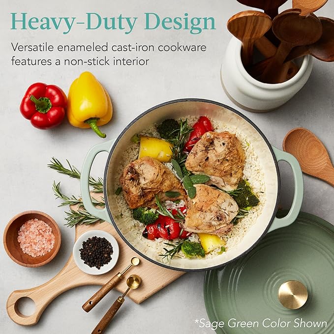 Best Choice Products 6 Quart Enamel Cast-Iron Round Dutch Oven, Family Style Heavy-Duty Pre-Seasoned Cookware for Home, Kitchen, Dining Room, Oven Safe w/Lid, Dual Handles - Lavender Mist