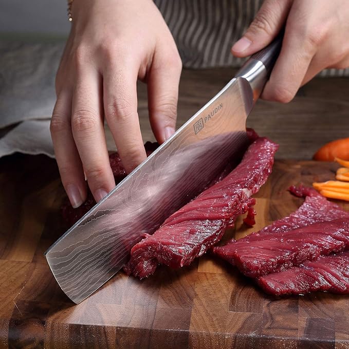 PAUDIN Nakiri Knife - 7" Razor Sharp Meat Cleaver and Vegetable Kitchen Knife, High Carbon Stainless Steel, Multipurpose Asian Chef Knife for Home and Kitchen with Ergonomic Handle