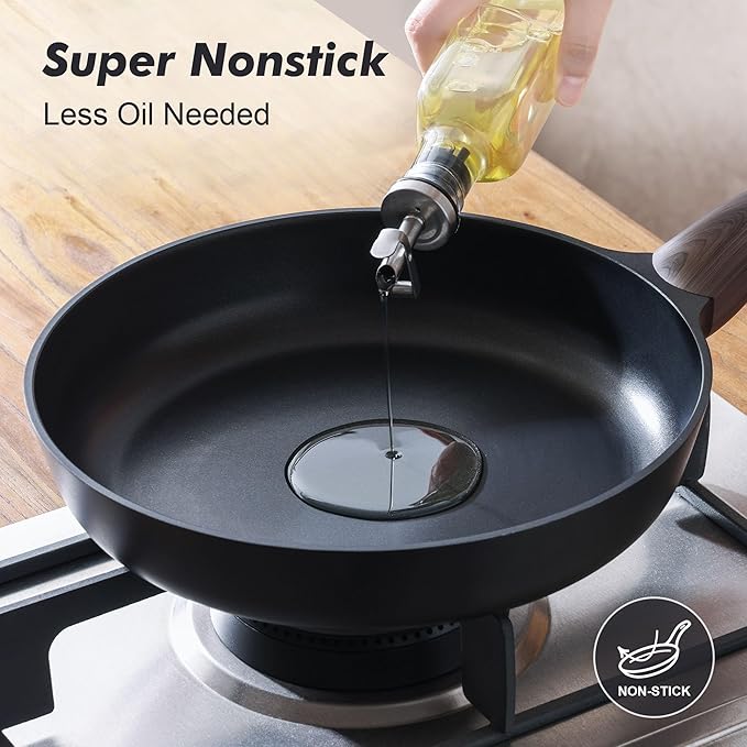 SENSARTE Nonstick Frying Pan Skillet with Lid, 11inch Non Stick Pan Omelette Pans, Healthy Kitchen Cooking Chef's Pan with Cover, Free of Intentionally Added PFOA/PFOS, Induction Compatible, Black