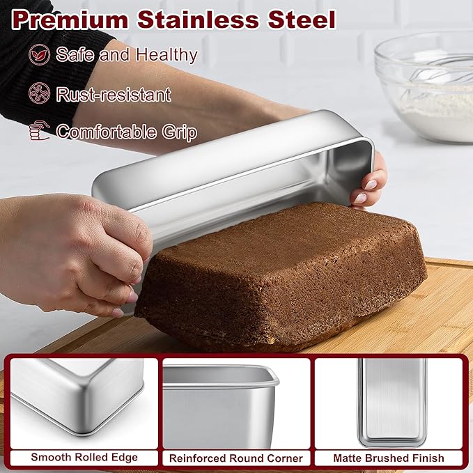 LIANYU Stainless Steel Loaf Pans Set of 3, Includes 1 Large (12x5 Inch) & 2 Medium (9x5 Inch) Bread Baking Pan, Solid Metal Bakeware Set for Meatloaf, Sourdough Bread, Brownies, Dishwasher & Oven Safe