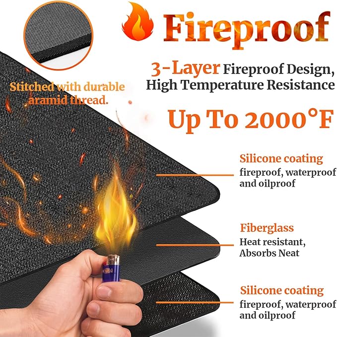 60 ×36 inches Under Grill Mat for Outdoor Grill / Fire Pit Mat Fireproof Waterproof Oil-Proof, Fireproof Mat Fireplace Mat Fire Pit BBQ Mat Pads Protect Mat for Deck Patio Outdoor Smokers Gas Grills