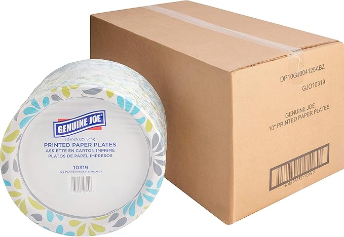 Genuine Joe Printed Paper Plates, 10" (Pack of 500)