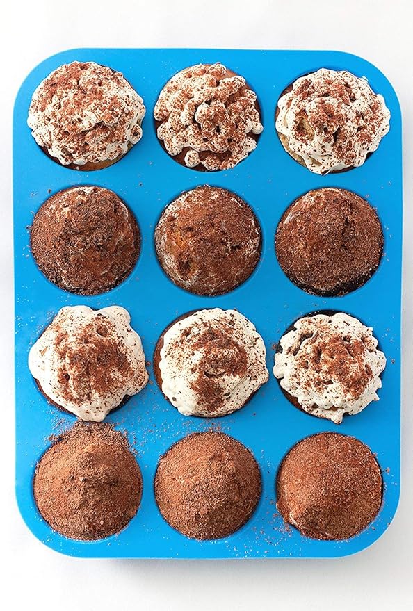 JEWOSTER 12 Cups Silicone Muffin Pan 2 Pack - Cupcake Pan Nonstick Silicone Molds Great for Making Muffin Cakes,Bread, Tart - BPA Free Baking Accessory