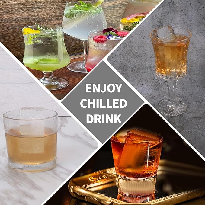 Large Ice Cube Trays for Whiskey: BECOKIT Big Silicone Ice Cube Trays - 3 * 2Inch Square Ice Cubed Tray for Bourbon Whisky and Cocktail - 2Pack Giant Silicon Ice Cube Tray (Black 2 Tray)
