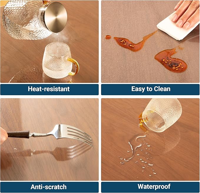 Clear Table Cover Protector Rectangle 42 x 90 Inch, 1.5mm Transparent Plastic Table Protector Waterproof, Anti-Scratch Clear Desk Mat for Office Desktop Dresser Dining Table, FDA Compliant