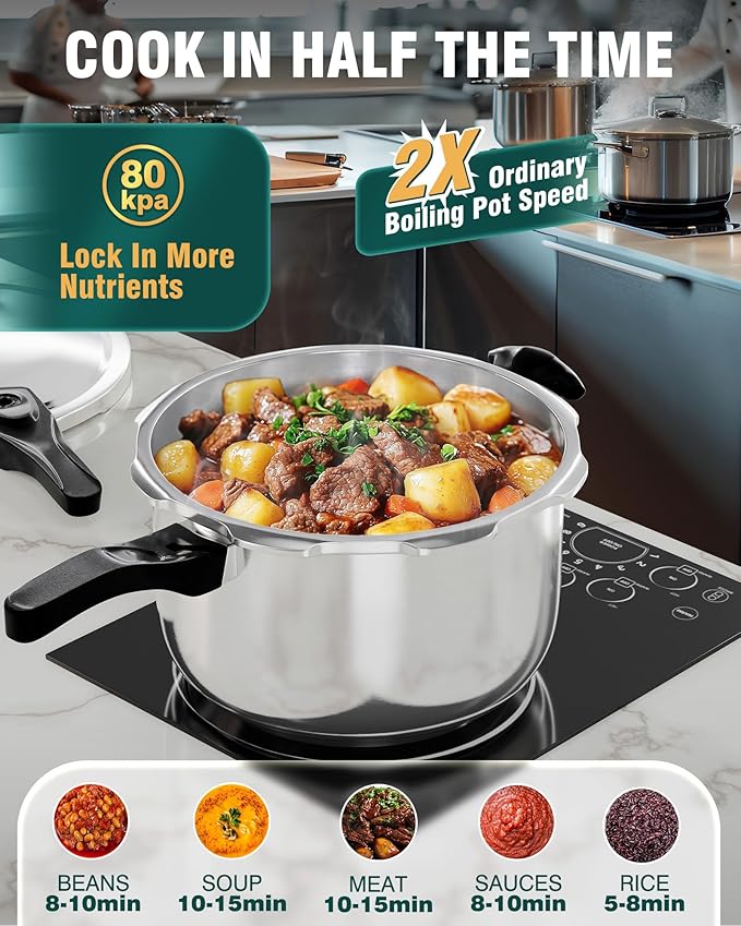 WantJoin Pressure Cooker, 12 Quart Stainless Steel Pressure Canner, Induction Compatible Cookware with Spring Valve Safeguard Devices,Compatible with Gas & Induction Cooker