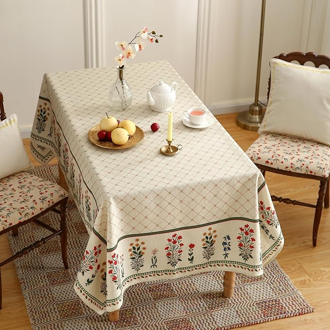 ISAENNE Designer Vintage Linen Floral Tablecloth Rectangular,Fall Colorful Modern Table Cloth,Anti-Wrinkle Decor Tablecloths for Dining Thanksgiving Kitchen Christmas,55"*87"-Bertina E
