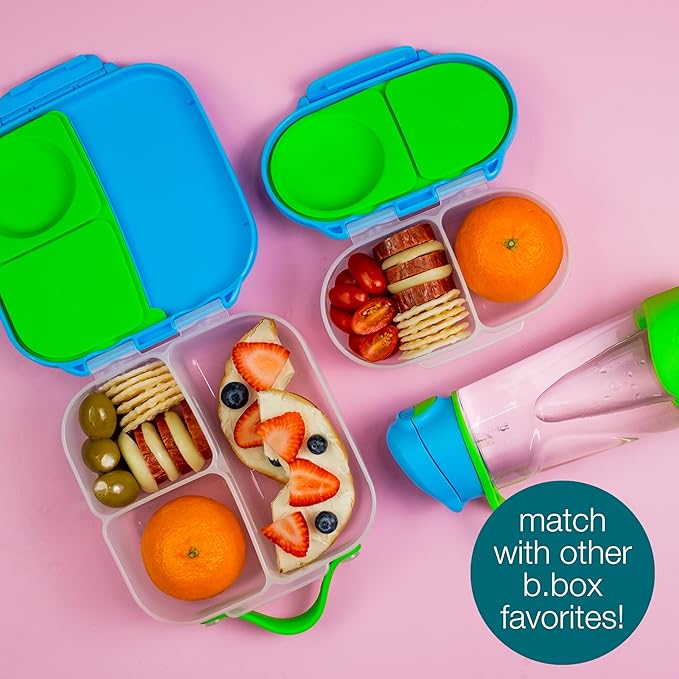 b.box Snack Box Reusable Snack Containers with Lids 2 compartments, Bento Box for kids and toddlers, Leakproof Lunch Box, BPA free and Dishwasher Safe Snack Container (Indigo Rose, 1 3/4 Cup)