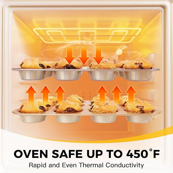 HONGBAKE Bakeware Sets, Baking Pans Set, Nonstick Oven Pan for Kitchen with Wider Grips, 10-Piece Including Rack, Cookie Sheet, Cake Pans, Loaf Pan, Muffin Pan, Pizza Pan - Champagne Gold