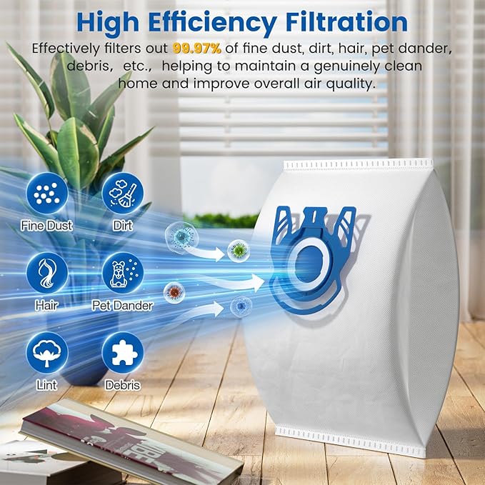 20 Pack 3D Airclean GN Vacuum Bags Compatible with Miele Classic C1, Complete C1, Complete C2, Complete C3, S227 S240, S270, S400, S2, S5, S8 Series Canister Vacuum Cleaner
