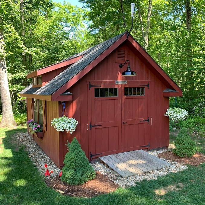 Steel Lighting Co. Gardena Barn Light | Outdoor Wall Mounted | 16" Dome | Upslope Gooseneck | Farmhouse Light Made in America | Matte Black Exterior/Matte Black Interior